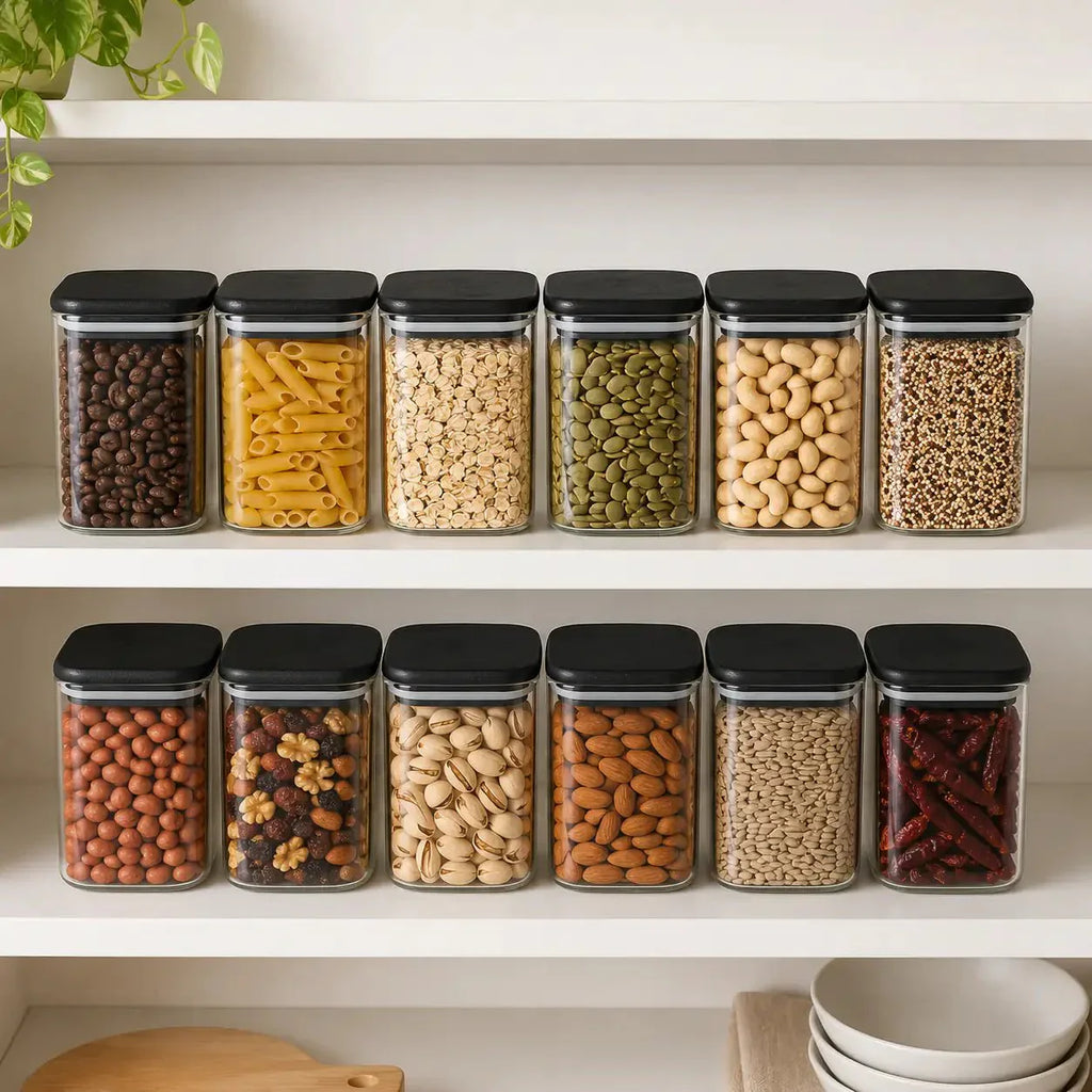 Luma & Home Push Top Spice Containers 12-Piece Set Black